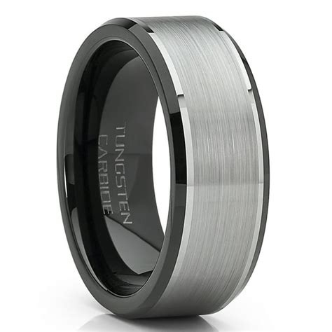 Ringwright Co Mens Tungsten Carbide Wedding Band Flat Top Brushed Two Tone Black Ring 8mm 7