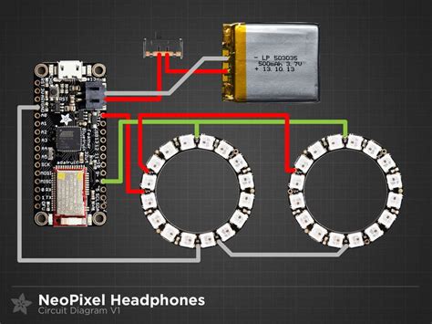 Circuit Diagram | Bluetooth Controlled NeoPixel Headphones | Adafruit Learning System