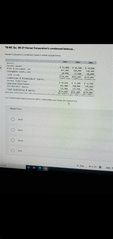 Solved TB MC Qu 06 37 Hansel Corporation S Condensed Chegg