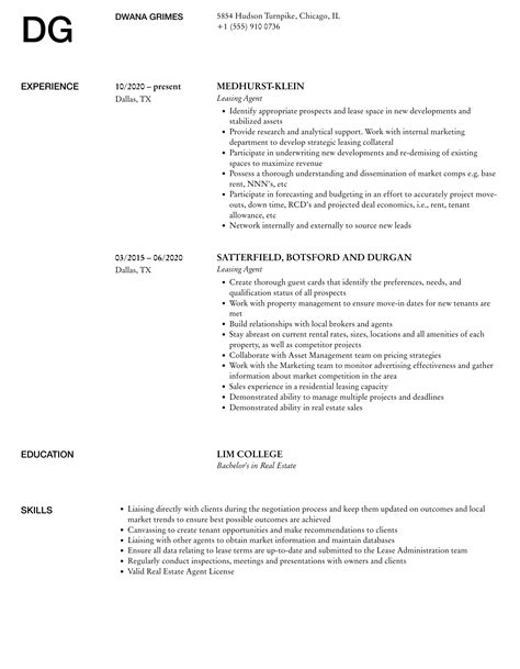 Leasing Agent Resume Samples Velvet Jobs