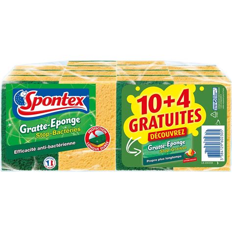 Gratte éponge stop graisse bactérie SPONTEX le paquet de 14 gratte