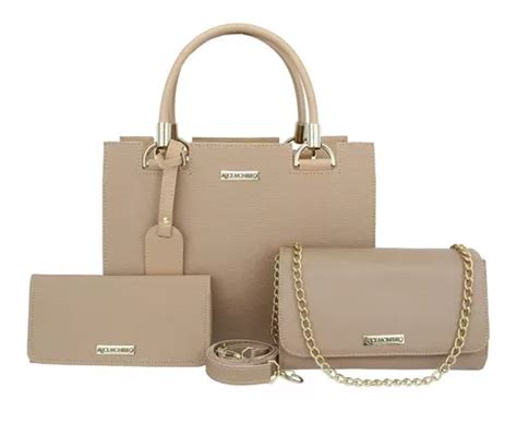 Kit Bolsas Feminina Bolsa Castelo Carteira Clutch Festa Cor Nude