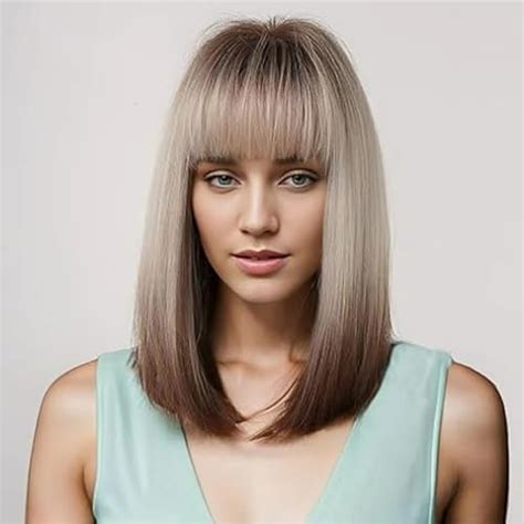 Amazon ONEUSTAR Short Bob Wig With Bangs Synthetic Ombre Blonde To