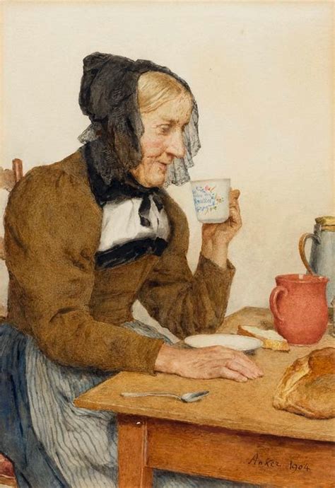 Albert Anker Berner B Uerin Beim Kaffee Aquarell Auf Anker