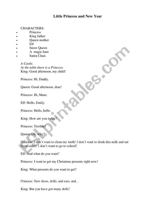 Christmas play - script of " A Lazy princess and a New year" - ESL worksheet by Mariya-ye