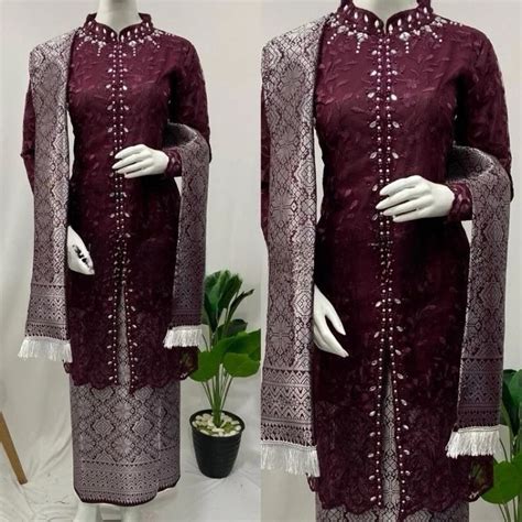 Jual BA Set Tunik Tille Songket Selendang Kebaya Ibu Besan Kebaya Pesta