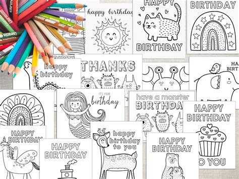 Coloring Birthday Cards 16 Printable Cards Toddler Birthday - Etsy