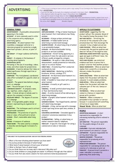 68 Advertisement English Esl Worksheets Pdf And Doc