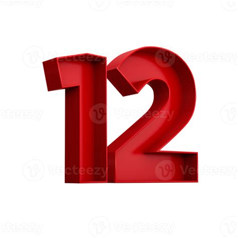 3d Illustration Of Red Number 12 Or Twelve Inner Shadow 22892272 Png