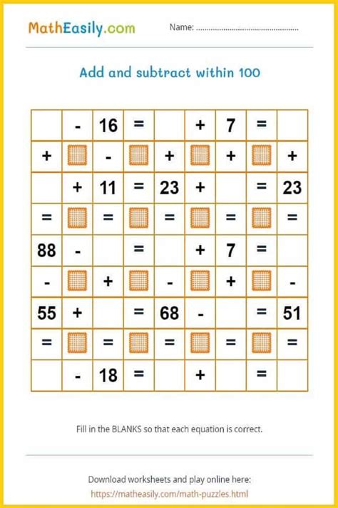 Math Crossword Puzzles: Addition and Subtraction