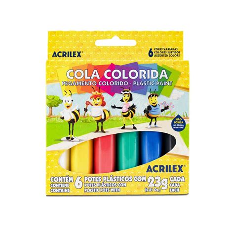 Cola colorida 6 cores 23g – Acrilex – JR Papelaria