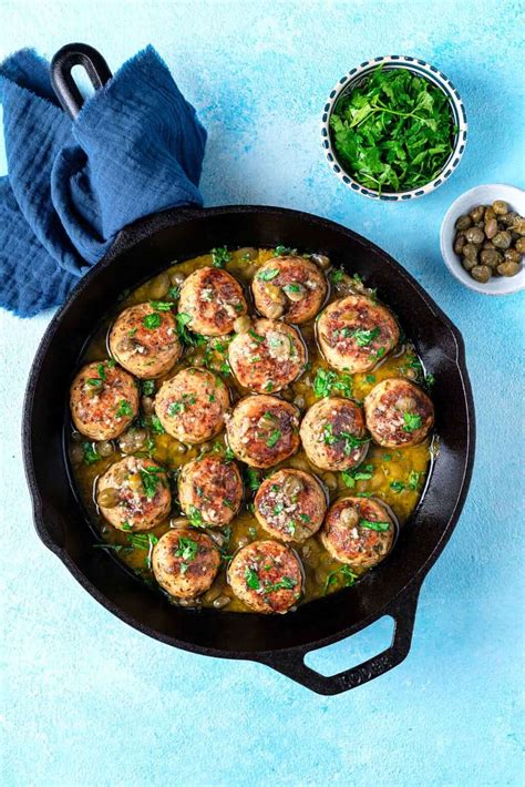 Chicken Meatballs With Piccata Sauce The Mediterranean Dish