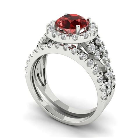 Clara Pucci 18k White Gold Round Cut 1ct Natural Garnet Engagement Ring