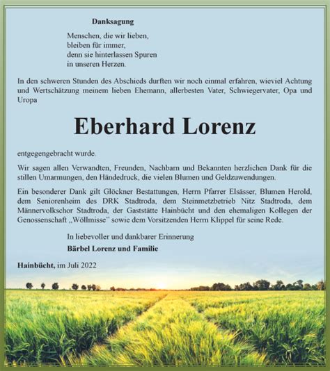 Traueranzeigen Von Eberhard Lorenz Trauer In Thueringen De