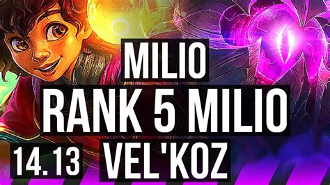 MILIO Lucian Vs VEL KOZ Ezreal SUP Rank 5 Milio 0 2 10 Rank