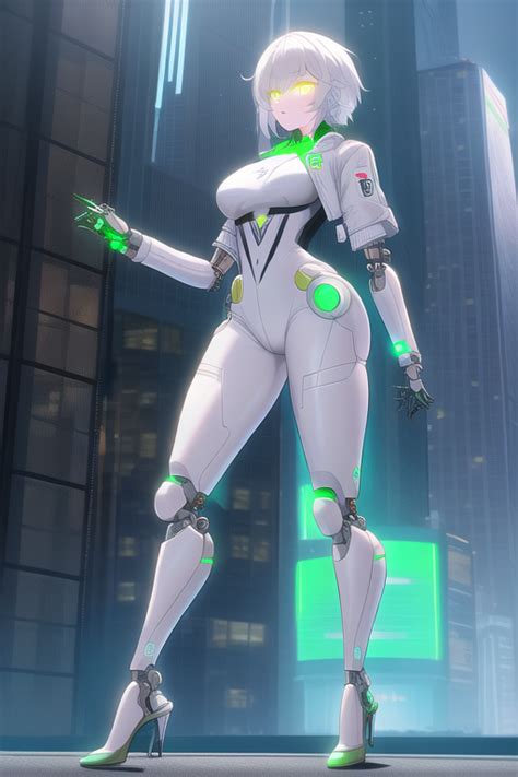 Android Body Short White Hair Glowing Green Eyes By Varm209 On Deviantart