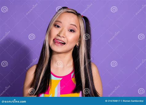 Photo Of Lovely Adorable Cute Girl Wear Trendy Clothes Lick Teeth Empty