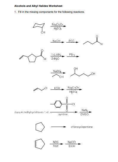 Solved Alcohols And Alkyl Halides Worksheet 1 Fill In The Chegg