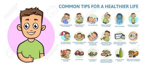 Common Tips For A Healthier Life Infographics Poster Flat Vector Illustration Vector