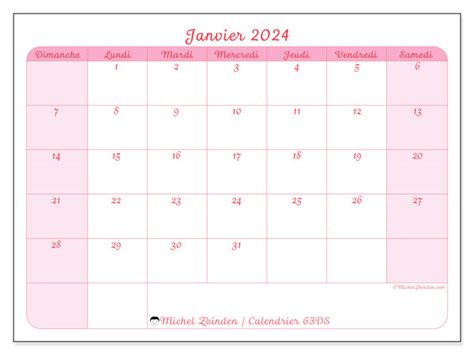 Calendrier Janvier 2024 63 Michel Zbinden FR