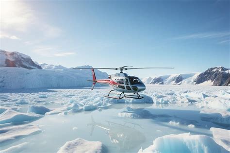 Premium AI Image Arctic Majesty Helicopter Ride Over A Glacial Landscape