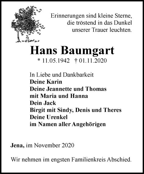 Traueranzeigen Von Hans Baumgart Trauer In Thueringen De