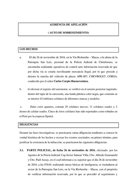 Audiencia De Apelación Sobreseimiento Audiencia De ApelaciÓn Auto De Sobreseimiento Los