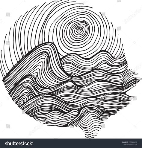 Black White Illustration Sea Waves Sky Stock Vector (Royalty Free ...