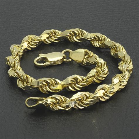 9ct Yellow Gold Diamond Cut Rope Bracelet 9" 6mm - Britannia Jewellery