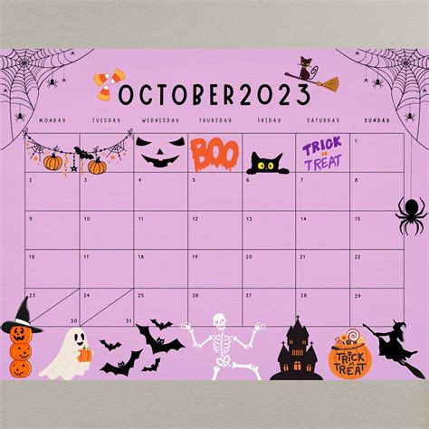 Editable October 2023 Calendar Spooky Halloween 2023 Planner Etsy Artofit