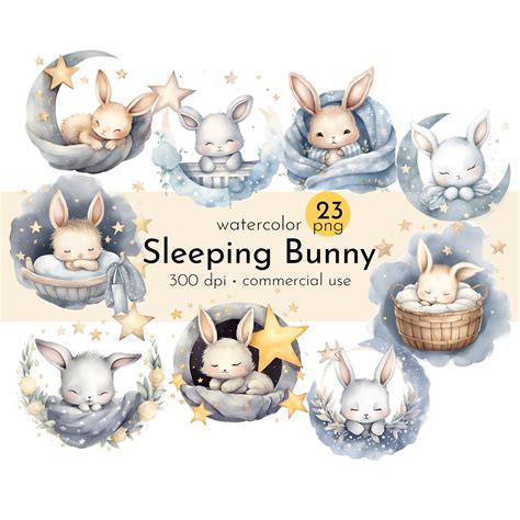 Watercolor Sleeping Bunny Clipart, Sleeping Bunnies, Baby Shower Clipart, Bunny Clip Art Instant ...