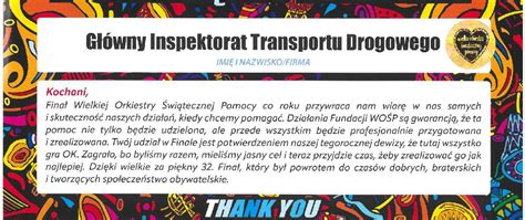 Podziękowania za udział w WOŚP Główny Inspektorat Transportu