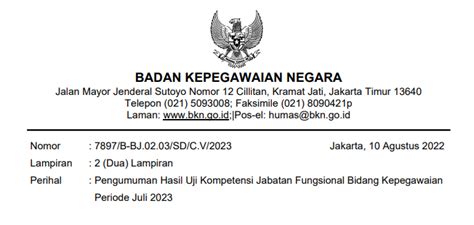 Pengumuman Hasil Uji Kompetensi Jabatan Fungsional Bidang Kepegawaian