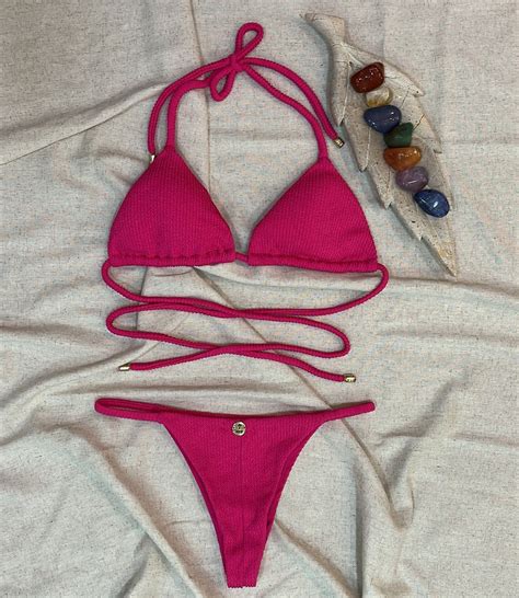 Crepe Tanning Thong Bikini Bottom Triangle Top Bikini SET Etsy