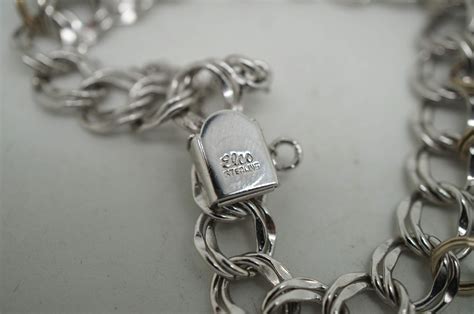 Vintage Elco Sterling 925 800 Silver Double Link 9 Charm Bracelet 37g