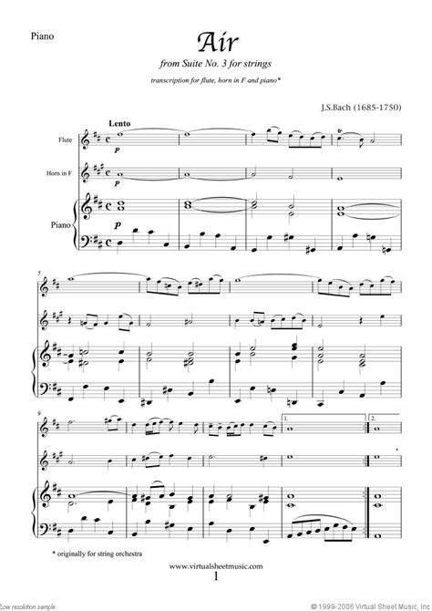 Bach Air From Suite No On The G String Sheet Music For Flute