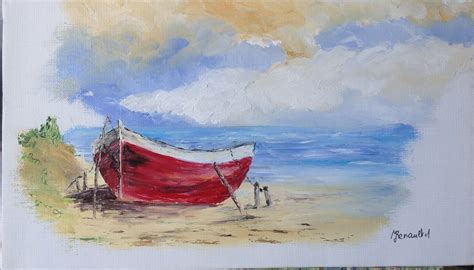 La barque rouge peinture à l huile au couteau paysage Etsy France