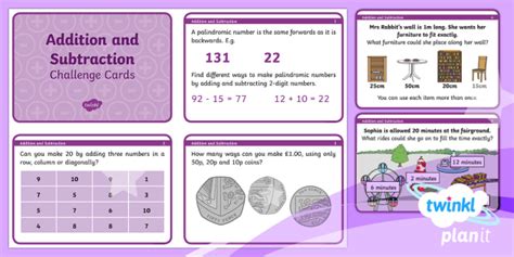 Planit Maths Y2 Addition And Subtraction Challenge Cards