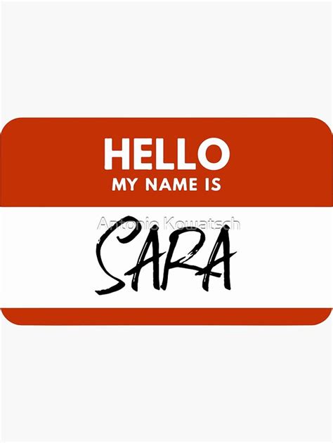 Sara Name Red Nametag Sara Name Label Sticker By Antonio Kowatsch In