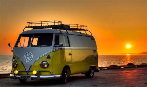 Vw Bus On The Ocean At Sunset Cleanmpg