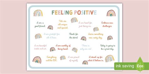 Muted Rainbow Themed Feeling Positive Classroom Poster