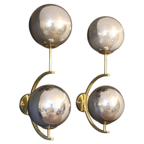 Pair Of Italian Glass And Brass Sconces By Stilkrone For Sale At 1stdibs