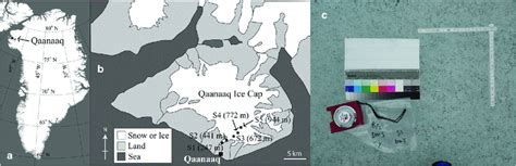 Map of Greenland (a) and Qaanaaq Ice Cap in northwestern Greenland (b ...