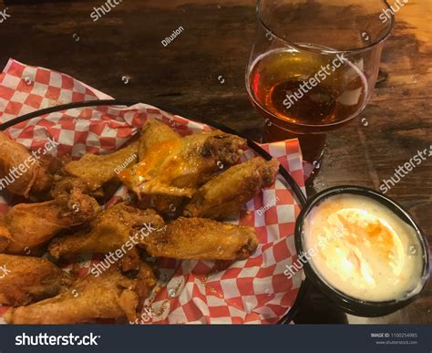 Naked Fried Chicken Wings Ranch Dressing Stock Photo