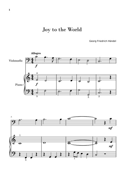 Joy To The World Easy Cello With Piano Accompaniment Sheet Music