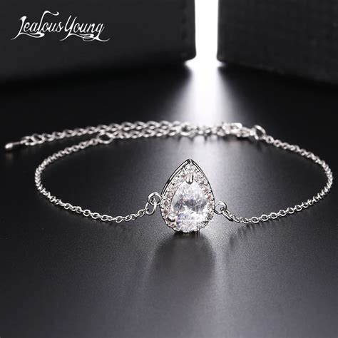 Fashion Water Drop Zircon Chain Link Bracelet Silver Color Bracelets