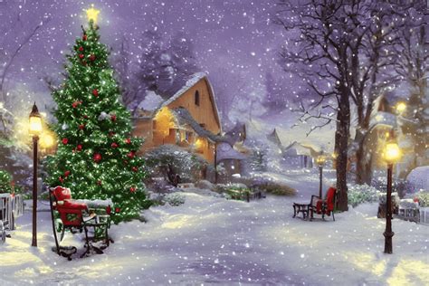 Beautiful Christmas Scenery by Thomas Kinkade · Creative Fabrica