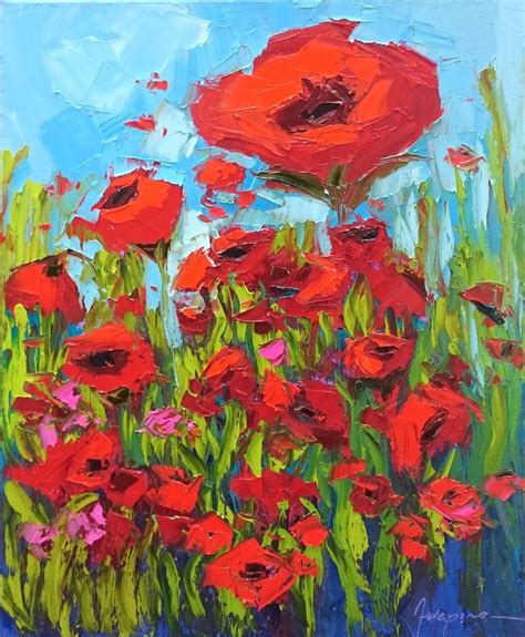 Red Poppy Field, original oil painting, Impressi | Artfinder