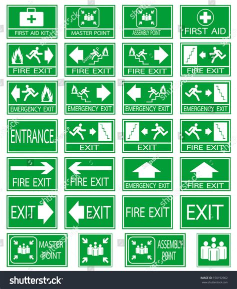 Green Safety Sign Vector Emergency Exit Stock Vector (Royalty Free) 150192962 | Shutterstock