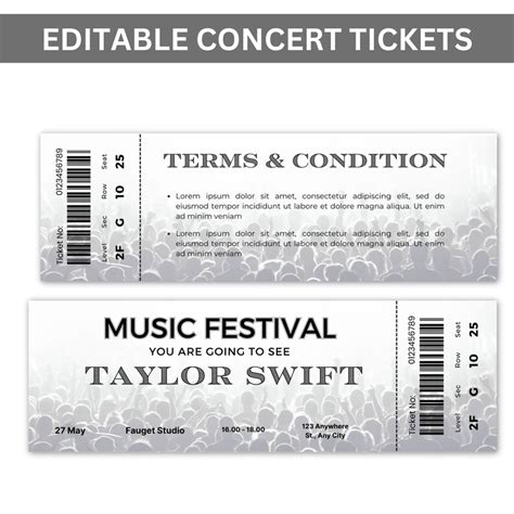 Editable Concert Ticket Template Custom Concert Ticket Gift Diy Event